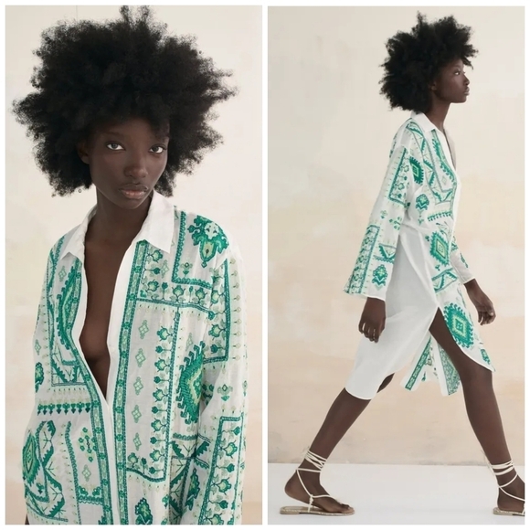 Zara Embroidered Long Tunic Shirt - Picture 2 of 6
